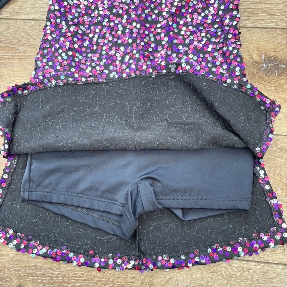 Balera Dance Skating Dress Costume size LC Black Colorful Confetti Sequin Mesh